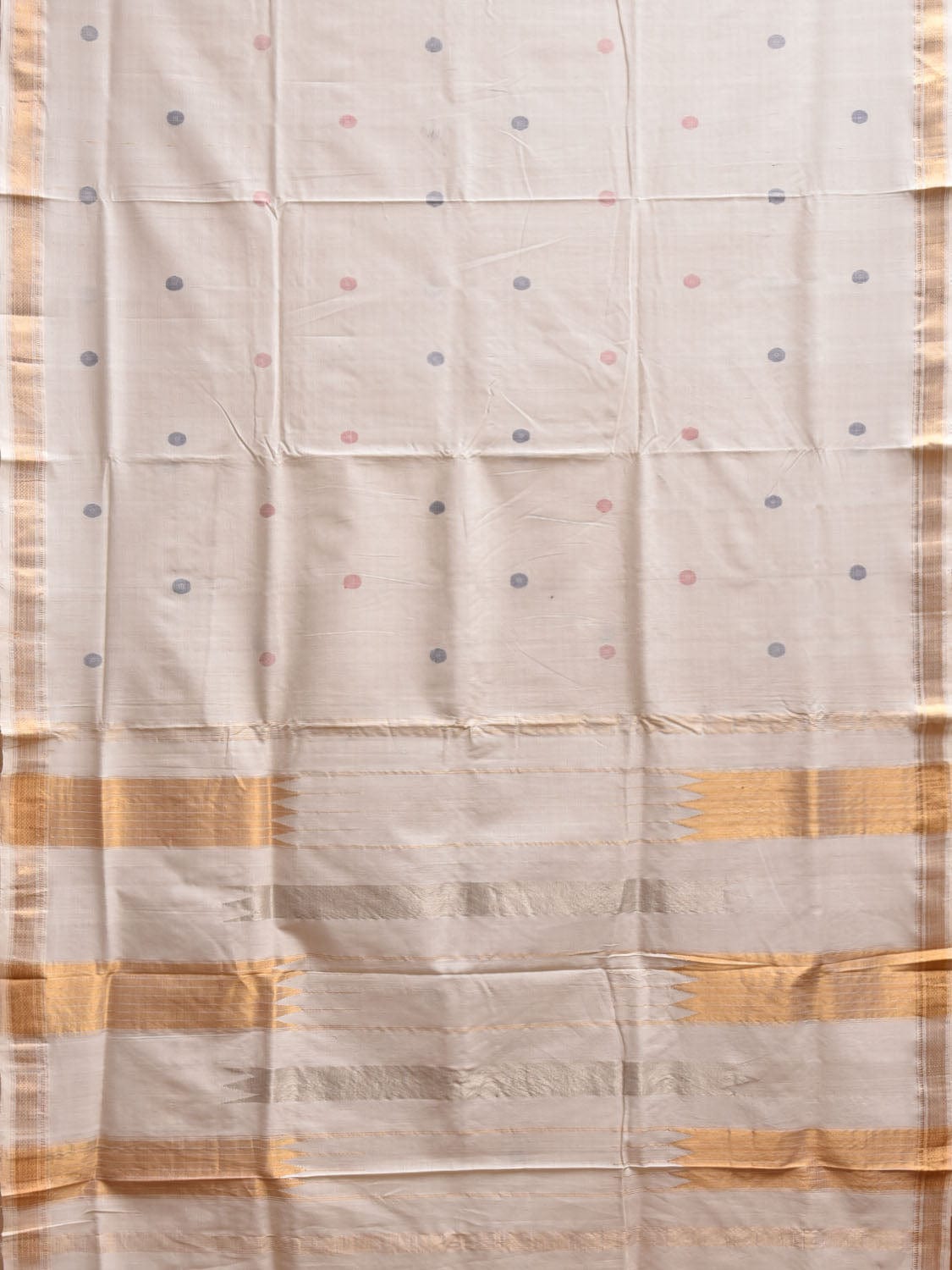 White Khadi Cotton Handloom Saree with Rudraksh Buta Design kh0711