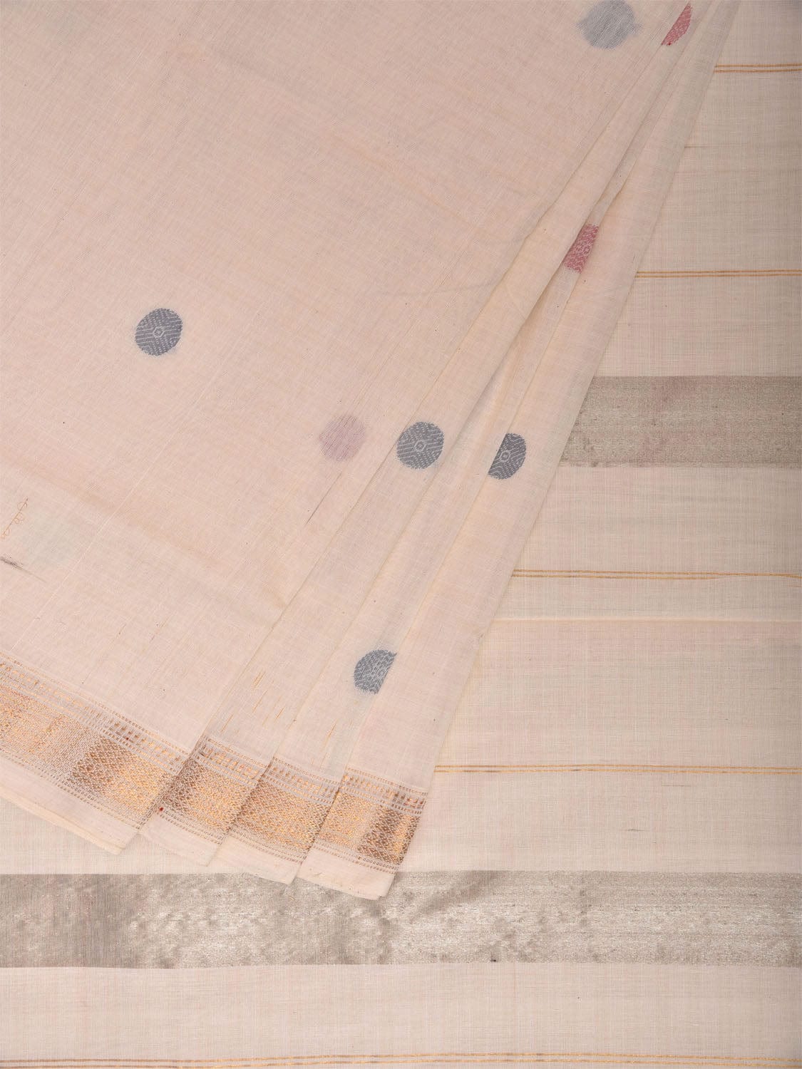 White Khadi Cotton Handloom Saree with Rudraksh Buta Design kh0711