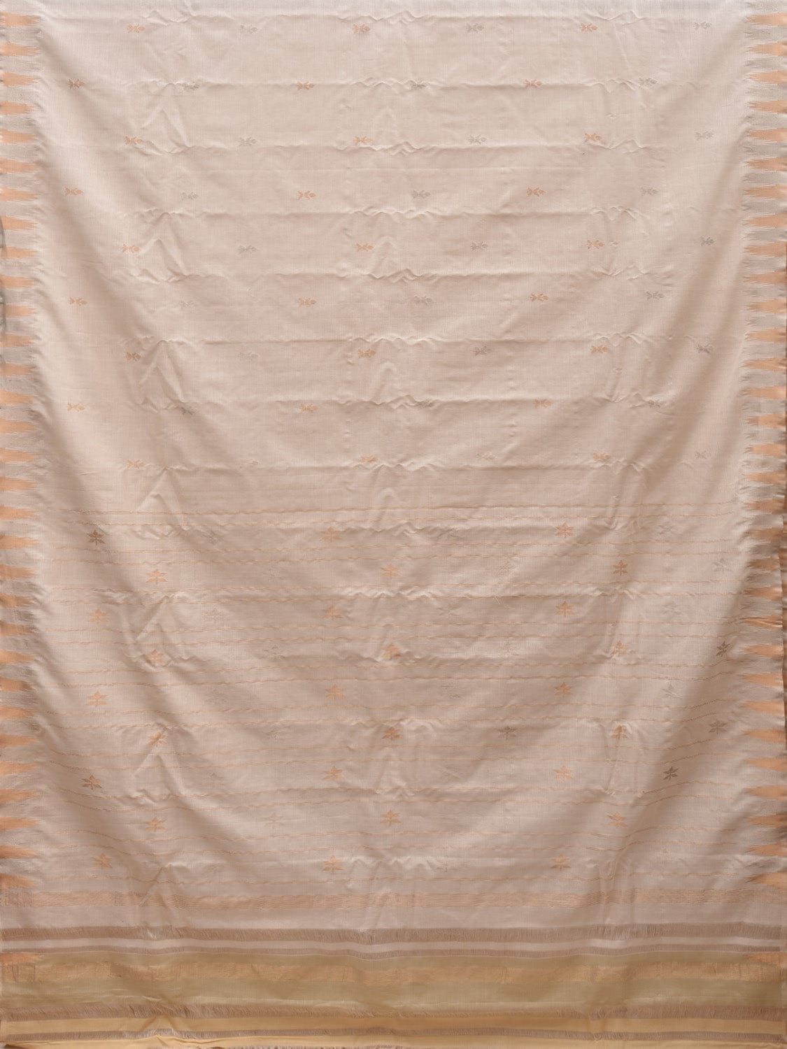 White Khadi Cotton Handloom Saree with Temple Border Design kh0549