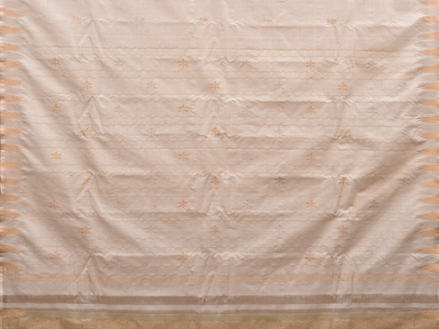 White Khadi Cotton Handloom Saree with Temple Border Design kh0549