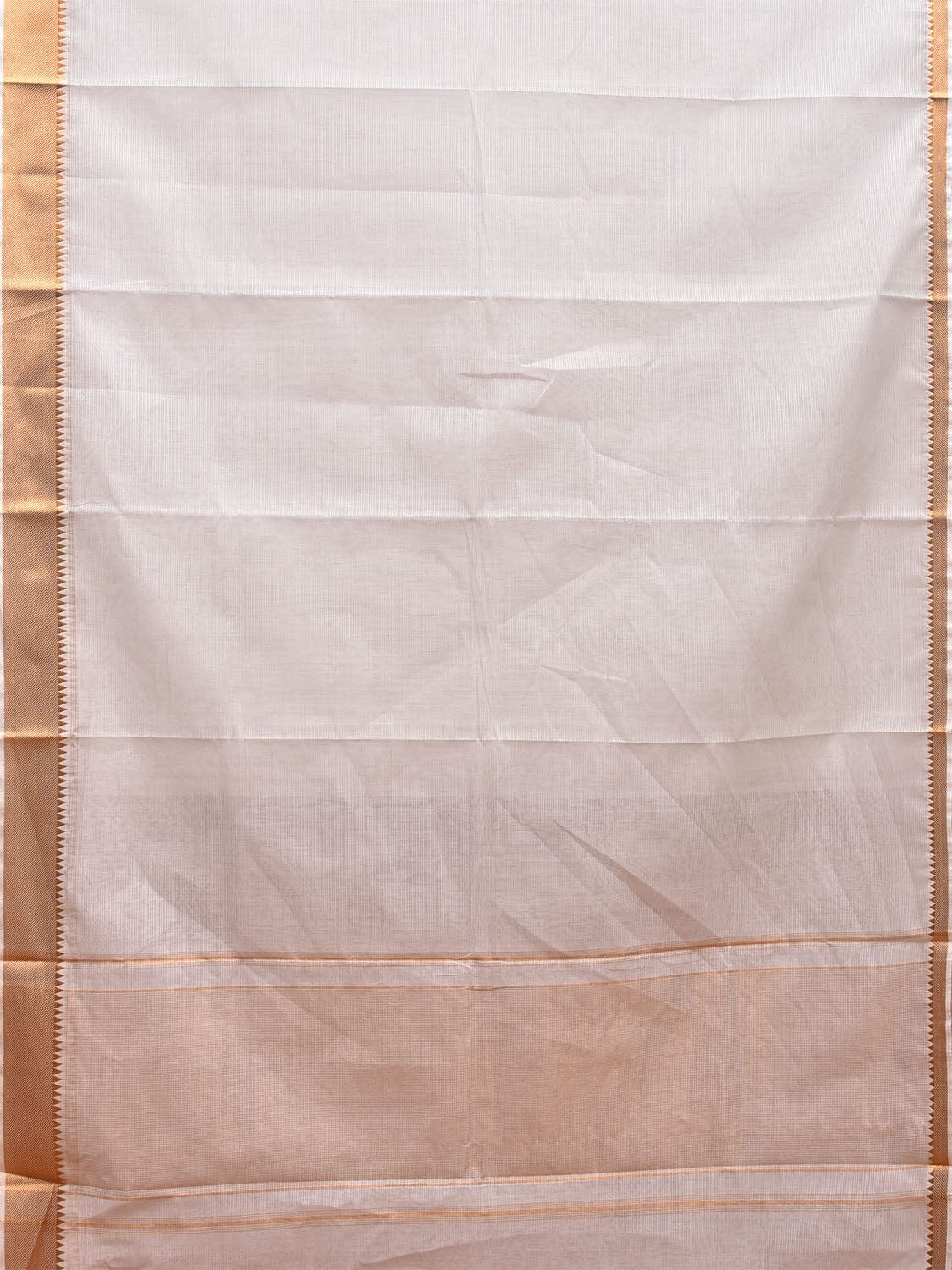 White Mangalgiri Cotton Handloom Saree with Strips and Zari Border Design No Blouse mn0078