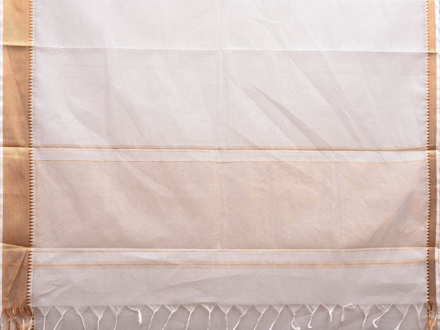 White Mangalgiri Cotton Handloom Saree with Strips and Zari Border Design No Blouse mn0078