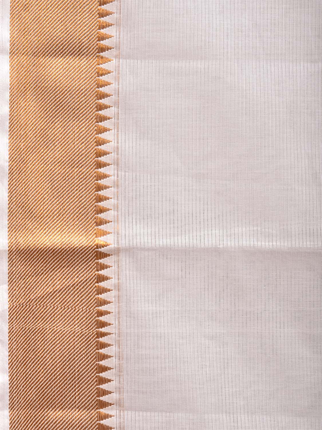 White Mangalgiri Cotton Handloom Saree with Strips and Zari Border Design No Blouse mn0078
