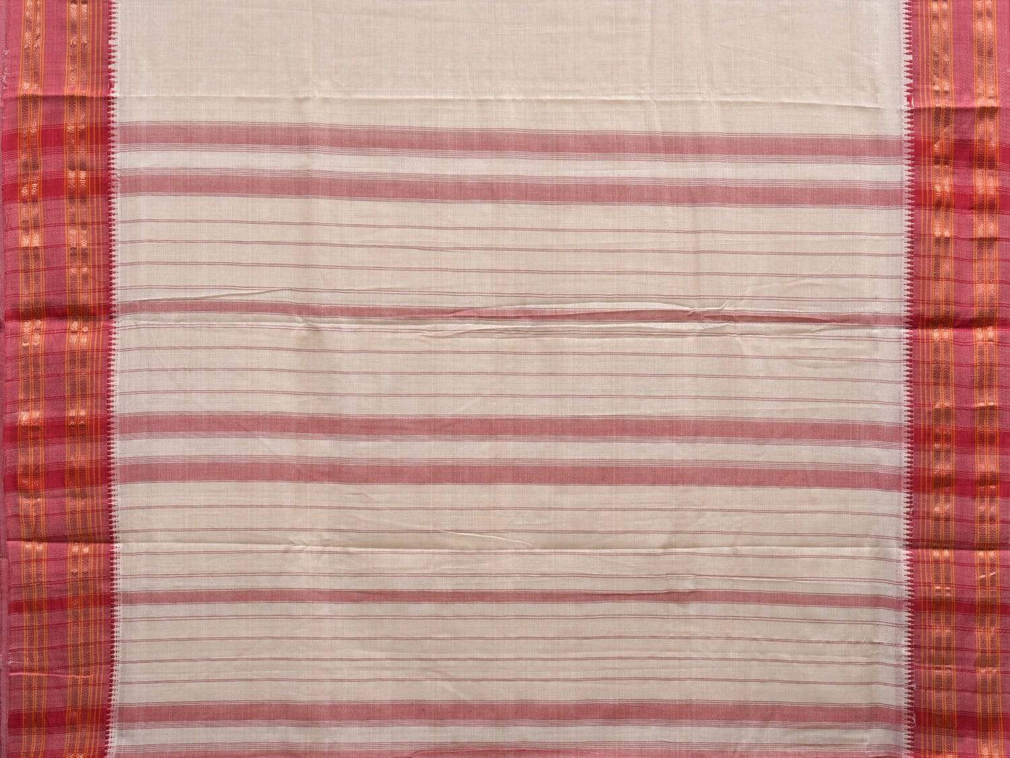 White Narayanpet Cotton Handloom Plain Saree with Traditional Border Design np0458