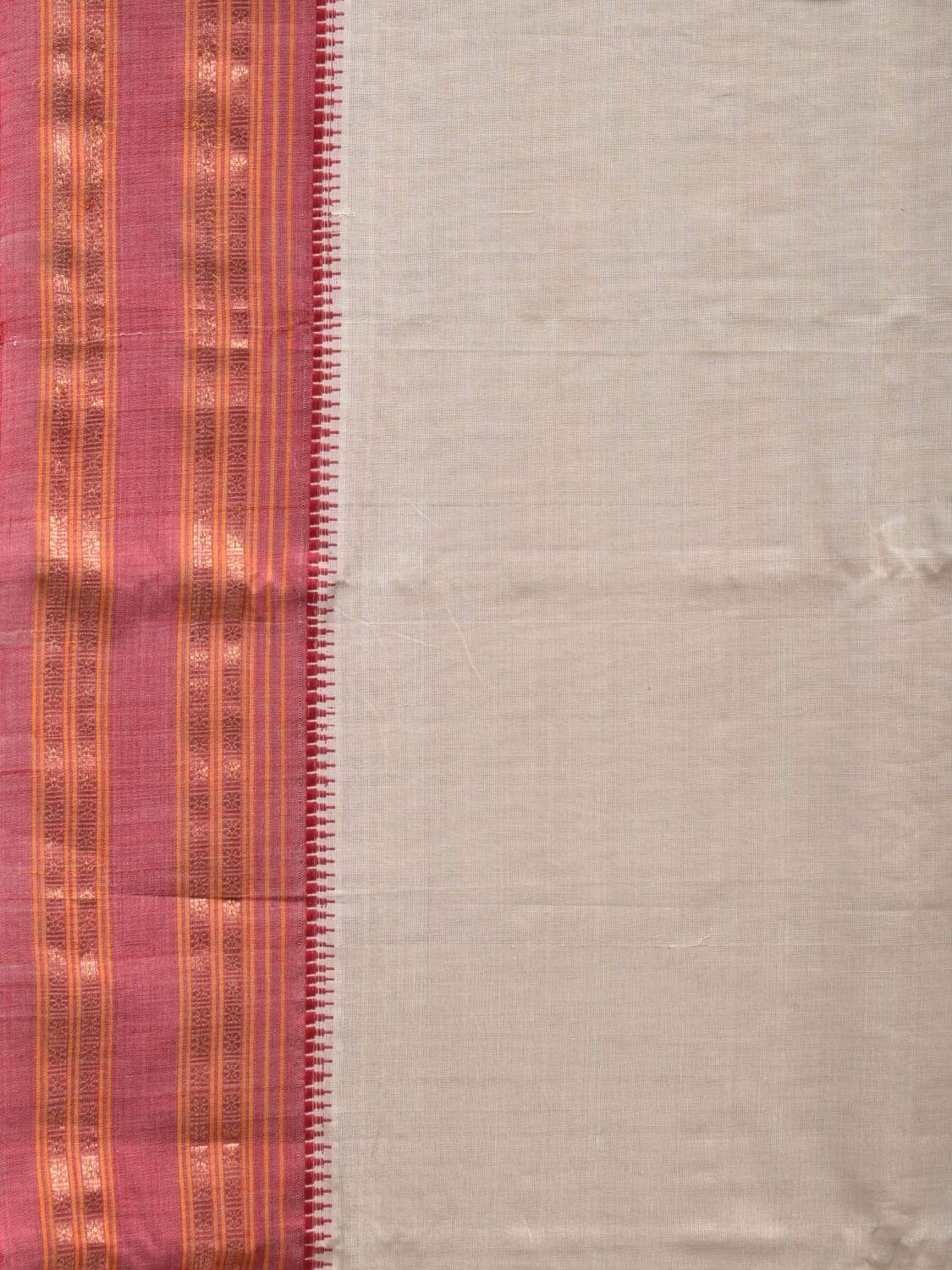 White Narayanpet Cotton Handloom Plain Saree with Traditional Border Design np0458