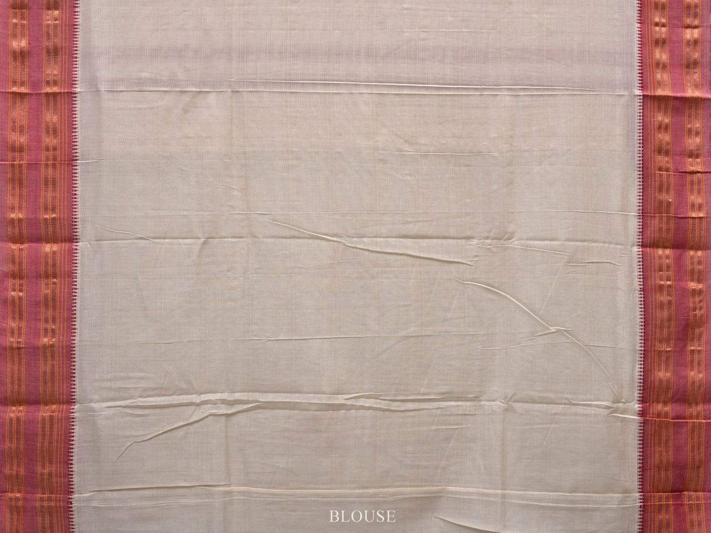 White Narayanpet Cotton Handloom Plain Saree with Traditional Border Design np0458