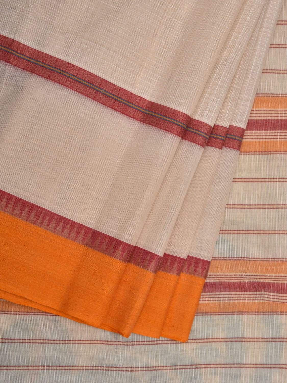 White Narayanpet Cotton Handloom Saree with Checks Design No Blouse np0477