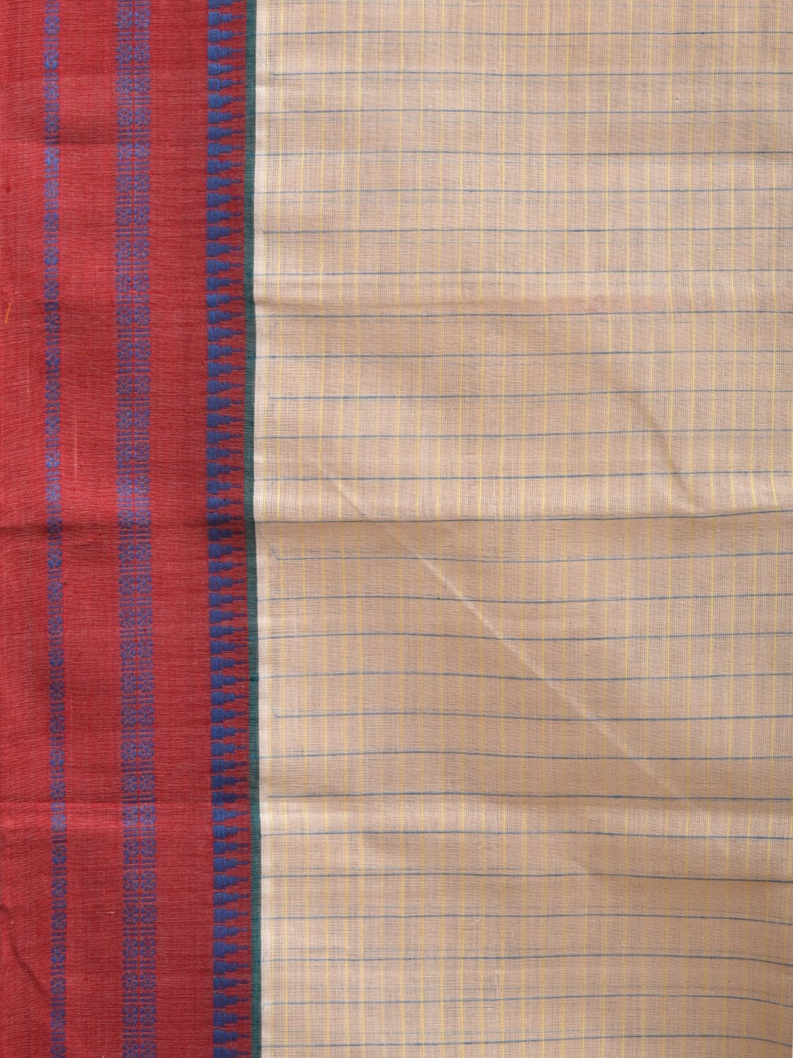 White Narayanpet Cotton Handloom Saree with Checks Design No Blouse np0866