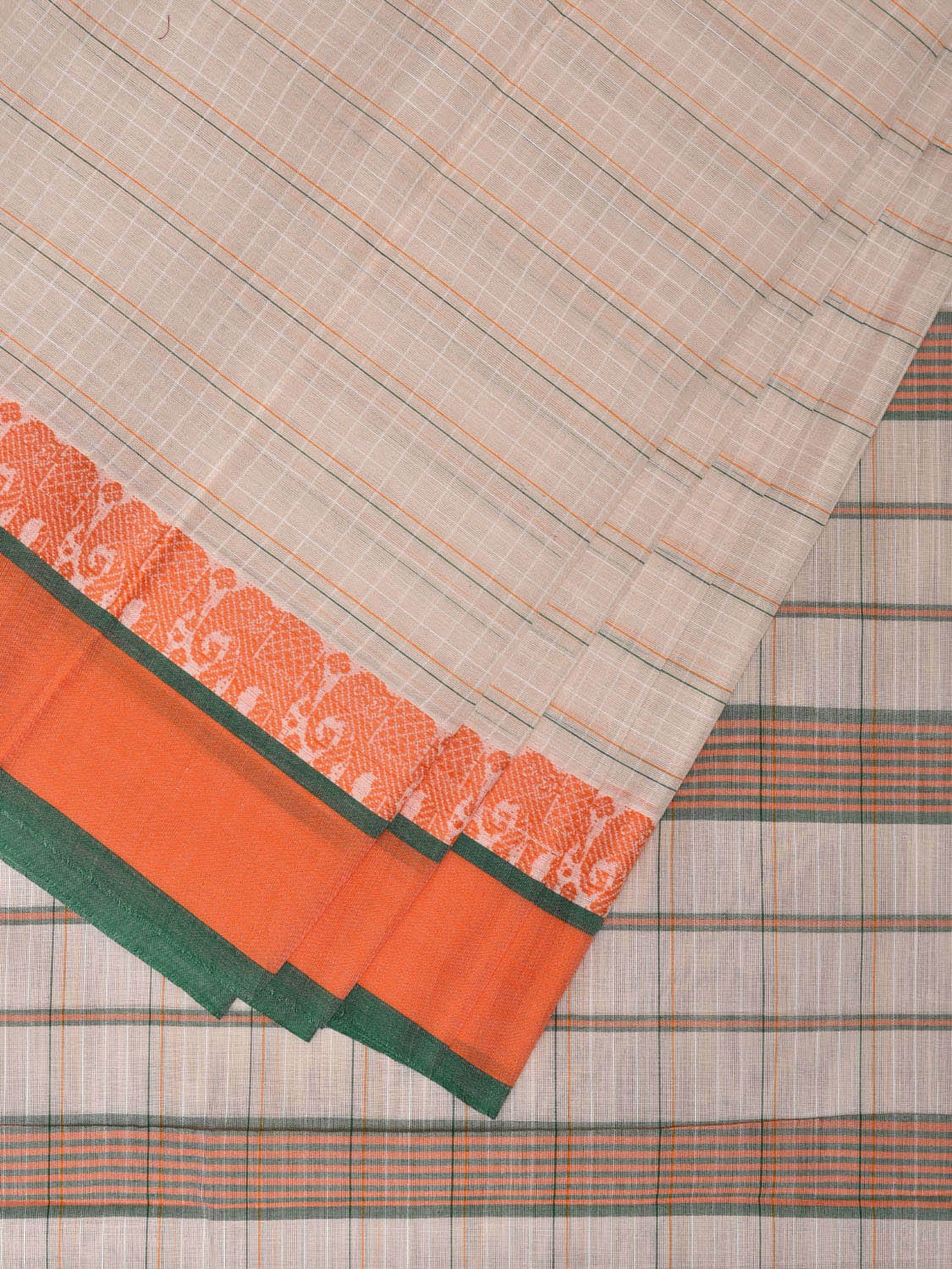 White Narayanpet Cotton Handloom Saree with Elephant Border Design No Blouse np0853