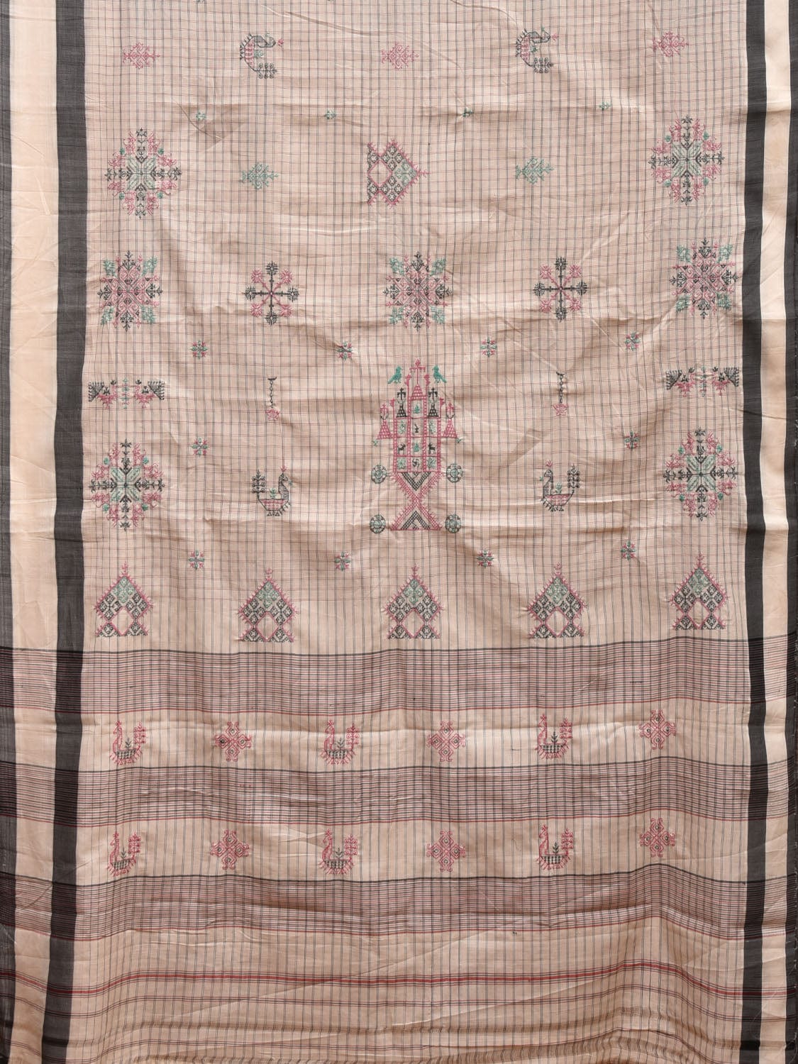 White Narayanpet Cotton Handloom Saree with Kasuti Work Design o0457