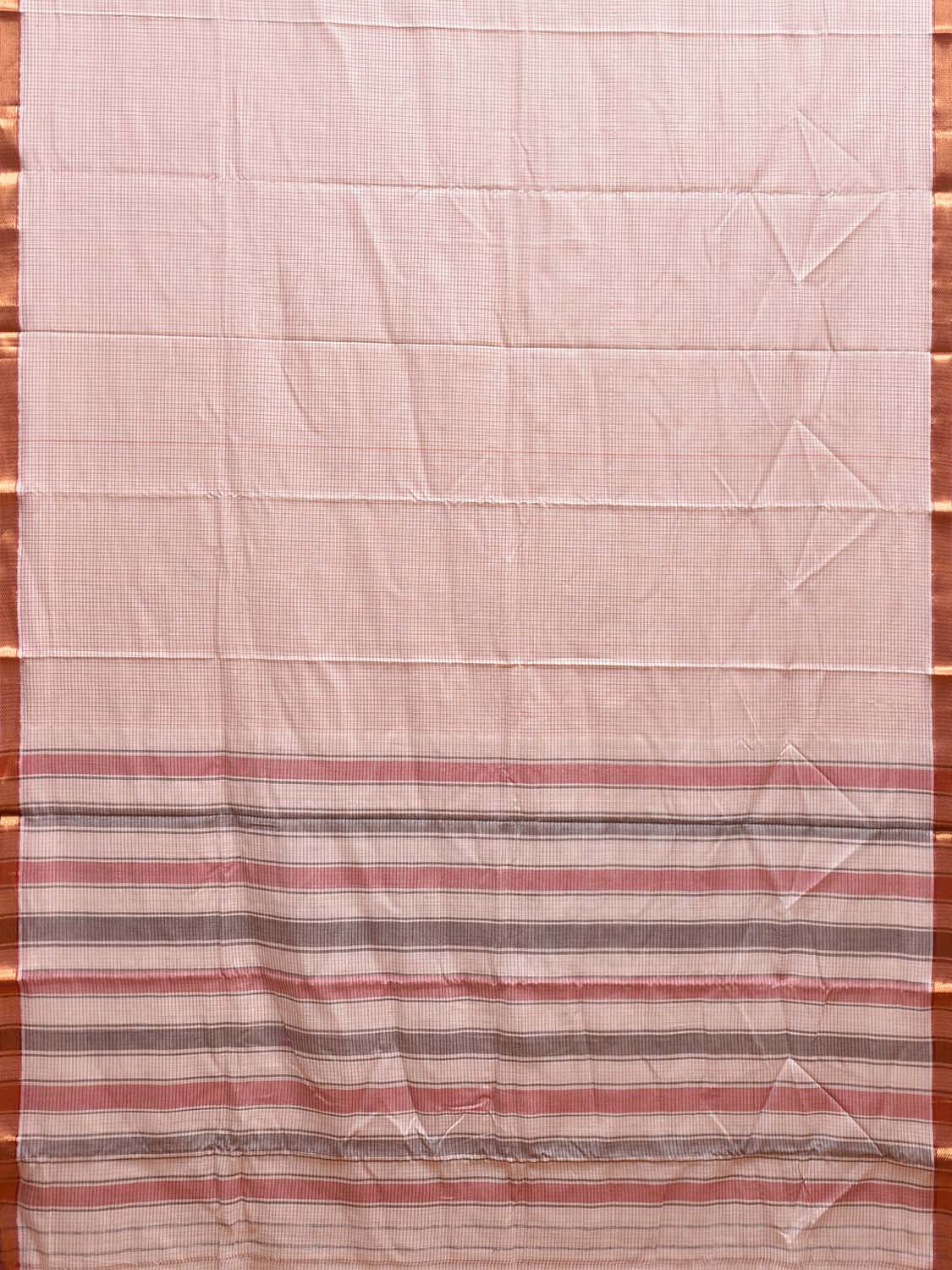 White Narayanpet Cotton Saree with Checks and Strips Pallu Design np1076