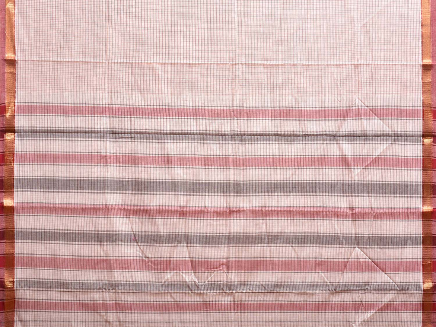 White Narayanpet Cotton Saree with Checks and Strips Pallu Design np1076