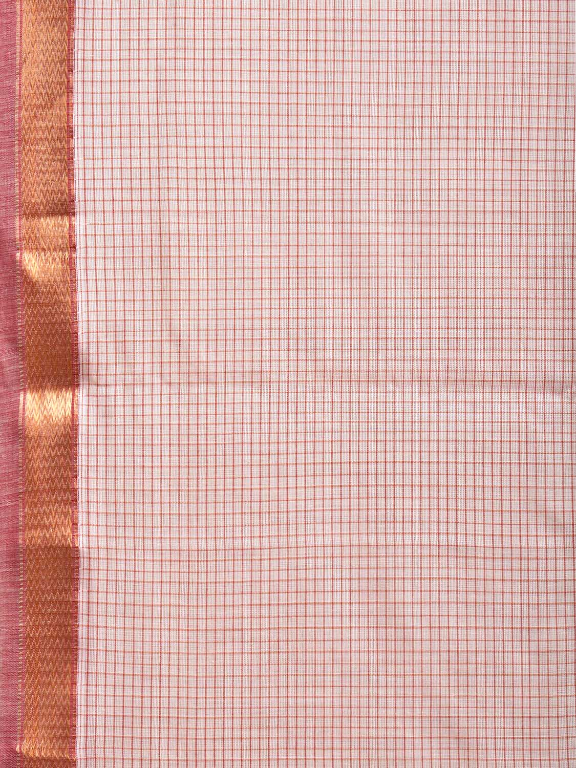 White Narayanpet Cotton Saree with Checks and Strips Pallu Design np1076