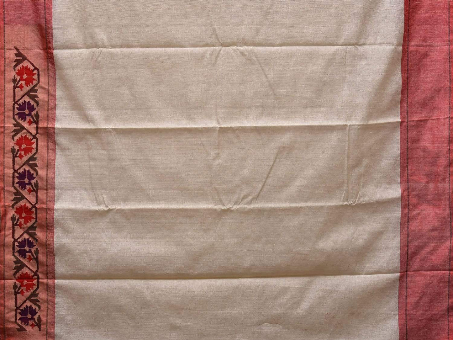 White Paithani Cotton Handloom Saree with Ashavali Border Design p0363