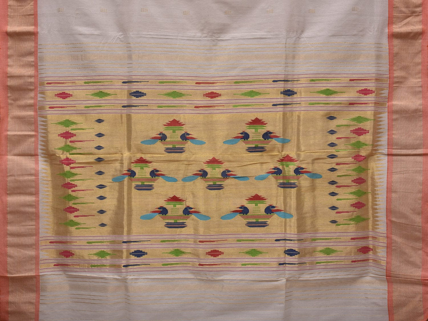 White Paithani Cotton Handloom Saree with Double Pallu Design p0459