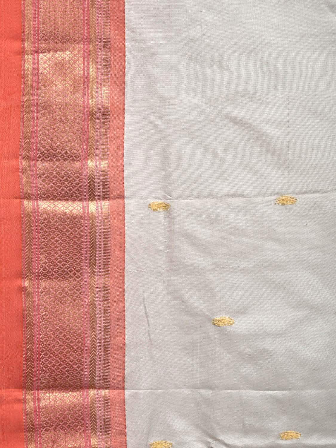 White Paithani Silk Handloom Saree with Double Pallu Design p0354