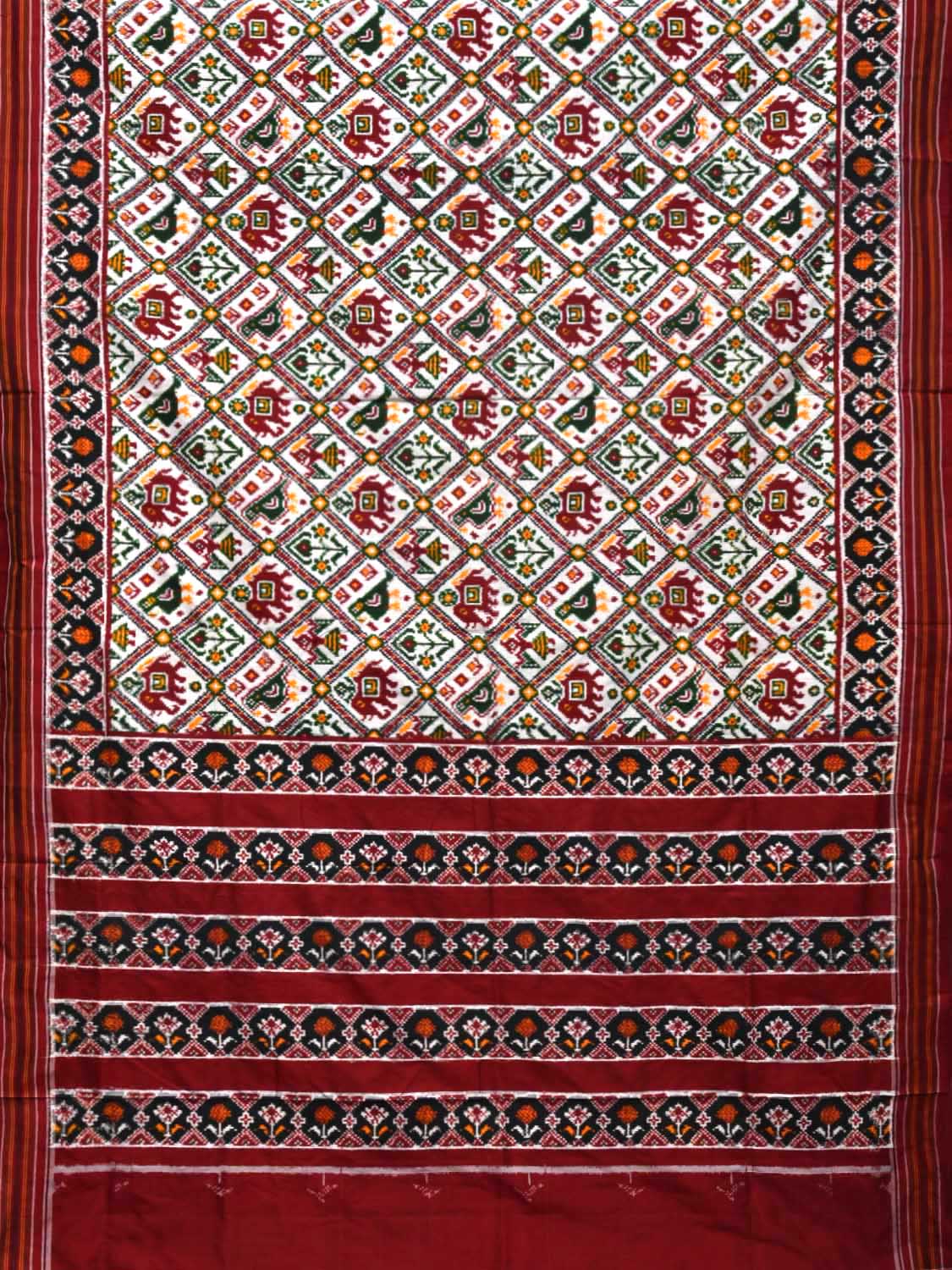 White Pochampally Double Ikat Silk Handloom Saree with Narikunj Design i0581