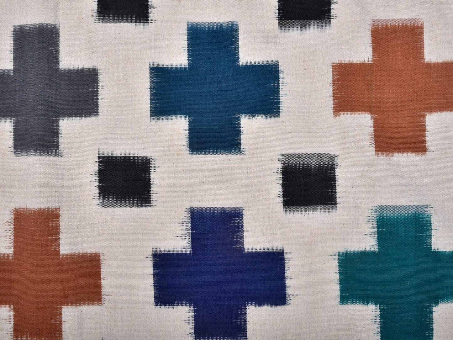 White Pochampally Ikat Cotton Handloom Bedsheet with Plus Buta Design 90 x 108 Inches No Pillow Covers bd0058