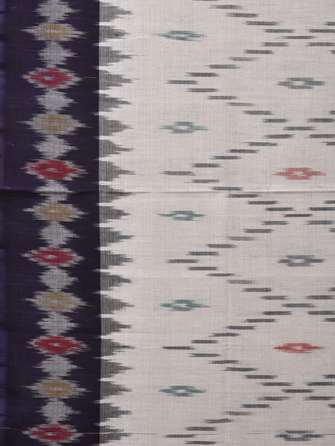 White Pochampally Ikat Cotton Handloom Saree with Grill Design No Blouse i0829