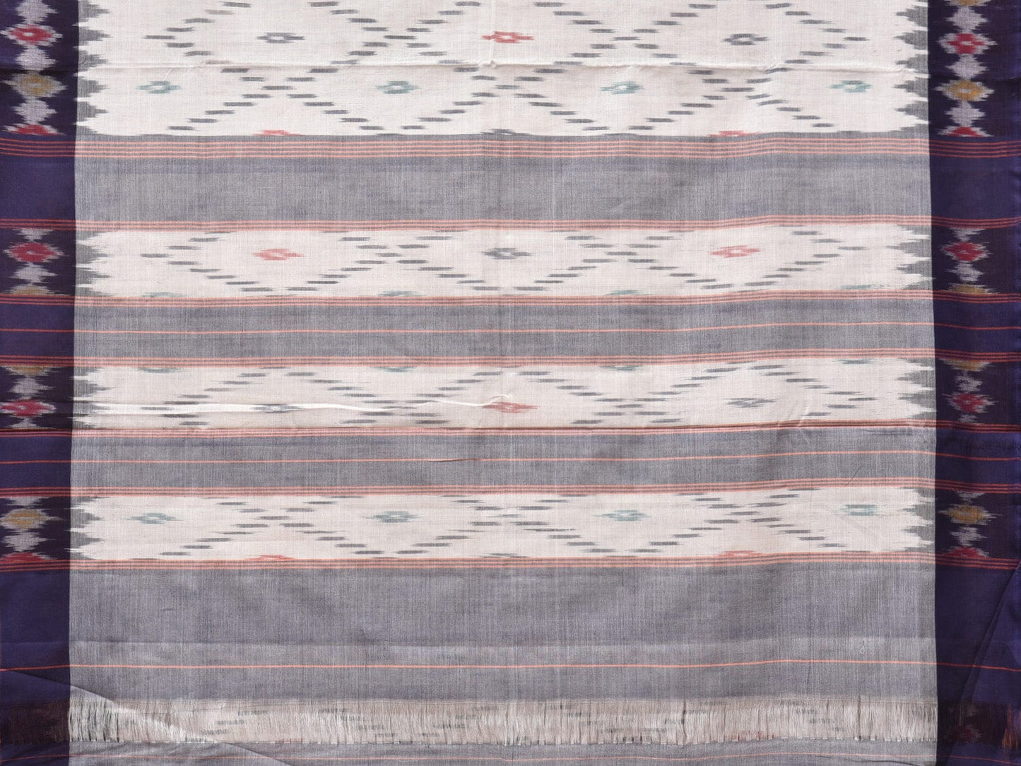 White Pochampally Ikat Cotton Handloom Saree with Grill Design No Blouse i0829