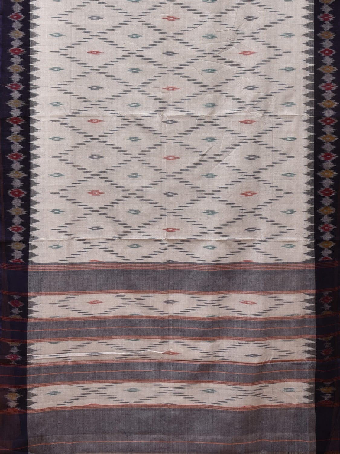 White Pochampally Ikat Cotton Handloom Saree with Grill Design No Blouse i0829