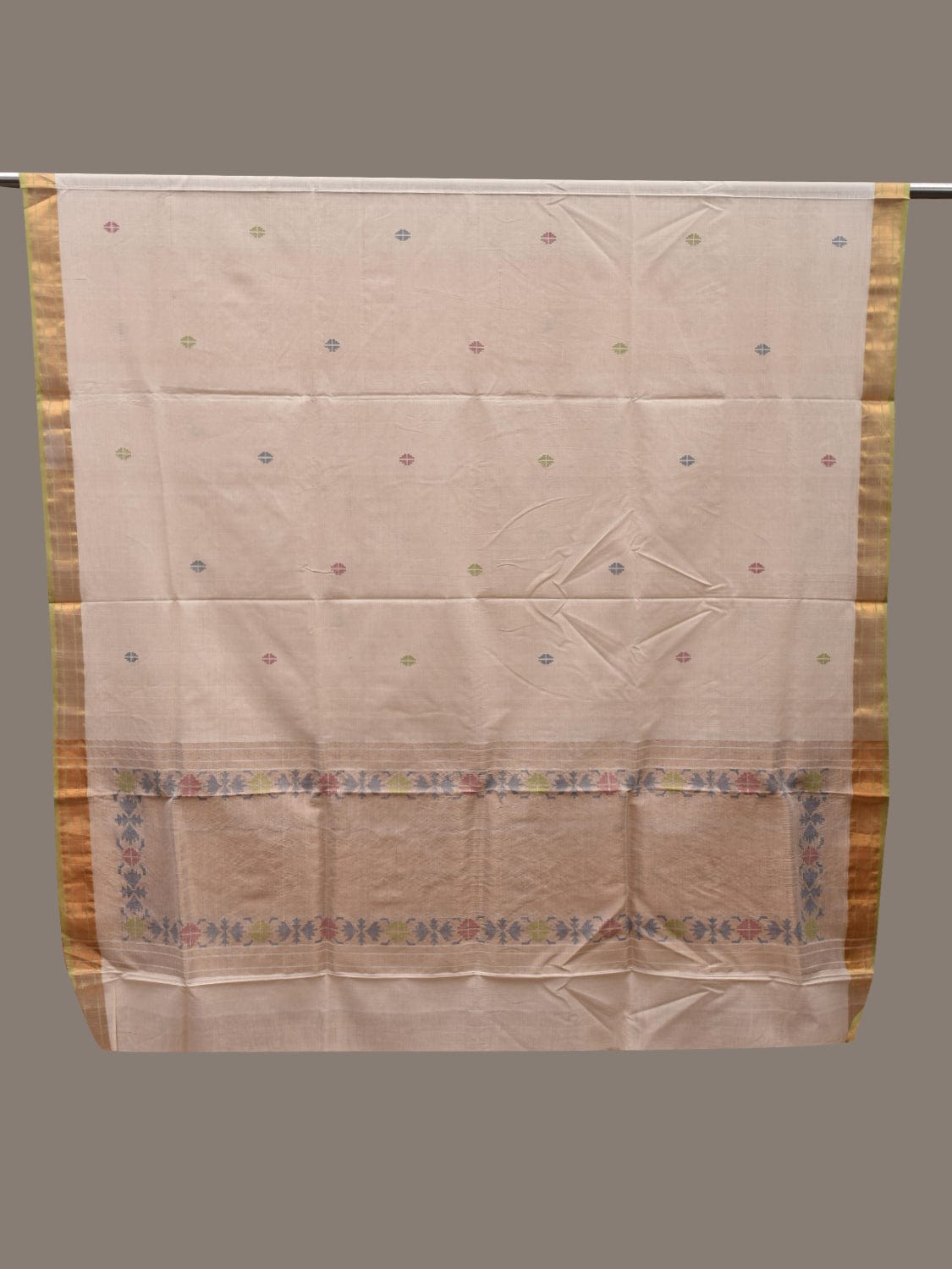 White Uppada Cotton Handloom Dupatta with Paithani Design ds2655