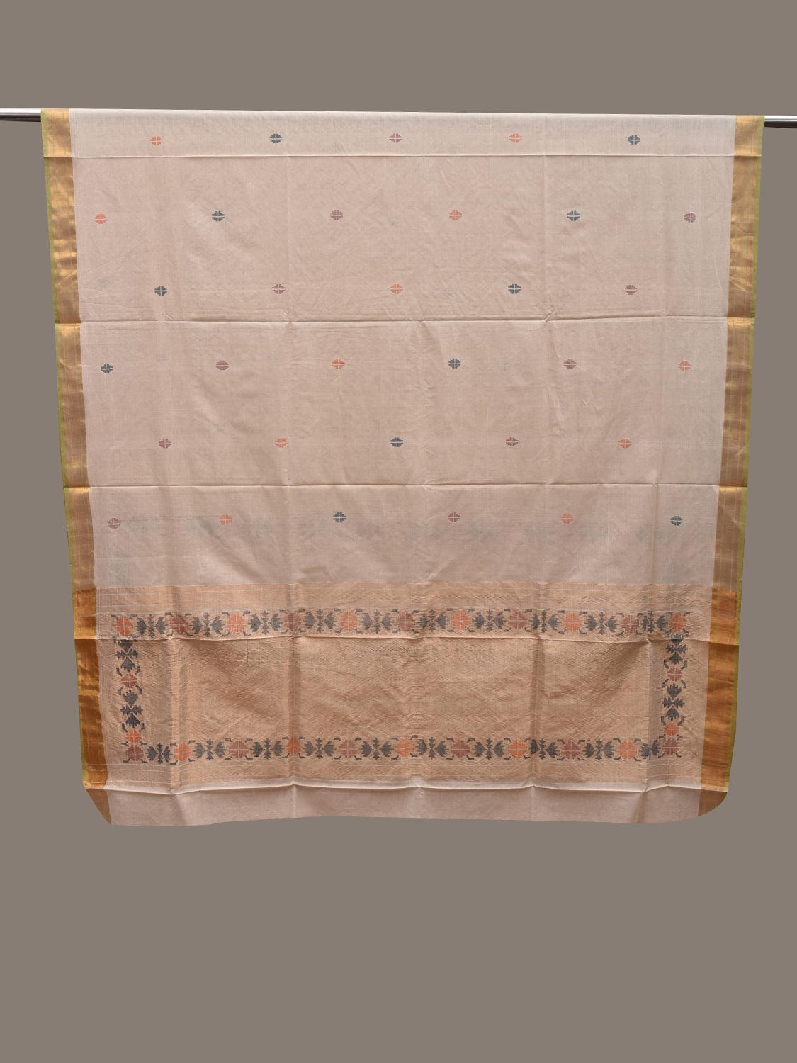White Uppada Cotton Handloom Dupatta with Paithani Design ds2657