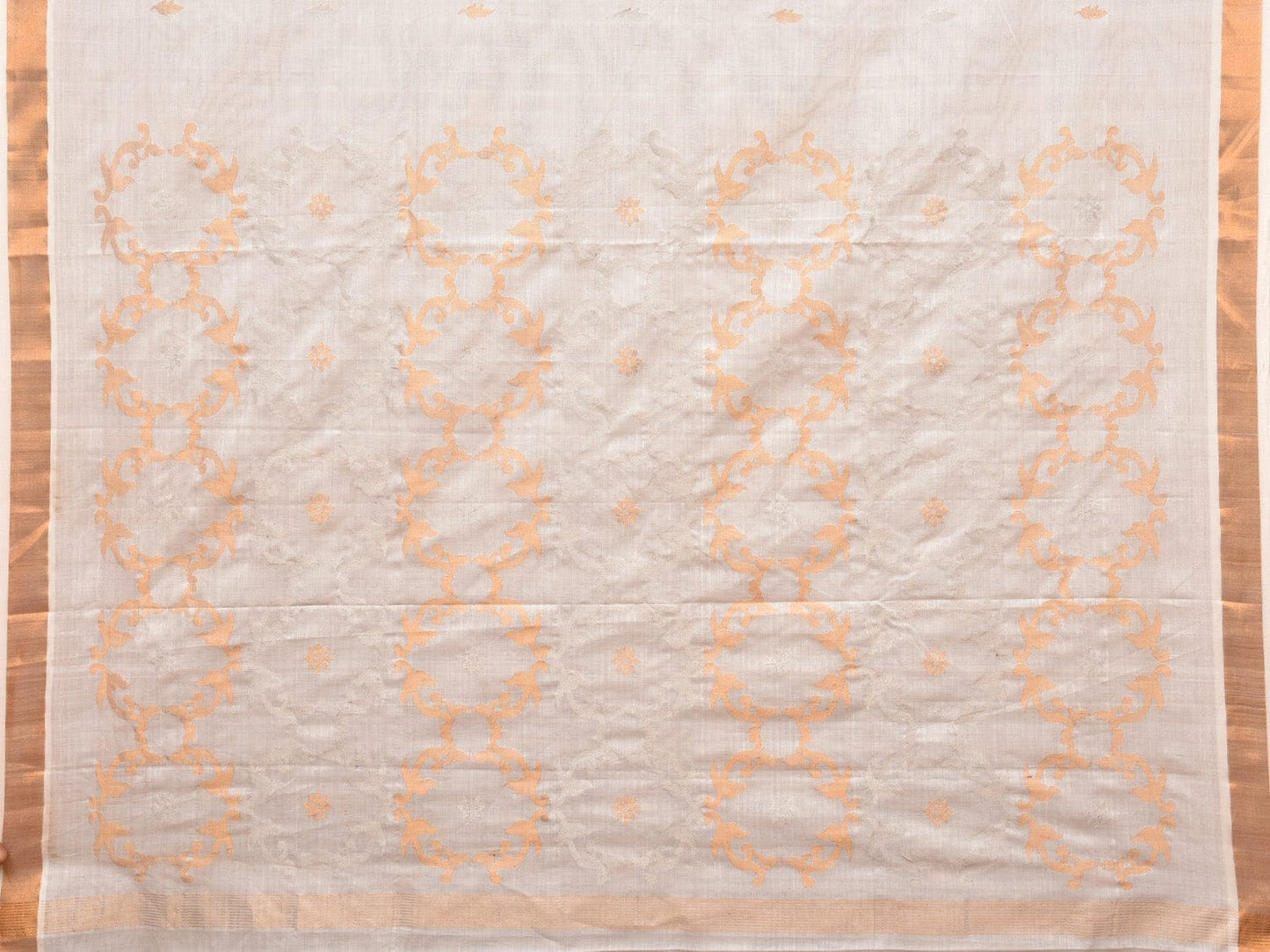 White Uppada Cotton Handloom Saree with Grill Pallu Design u2041