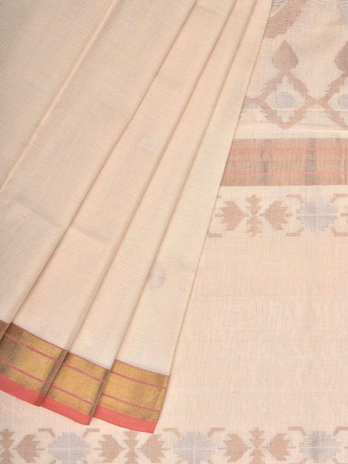 White Uppada Cotton Handloom Saree with Mango Design Pallu u1658