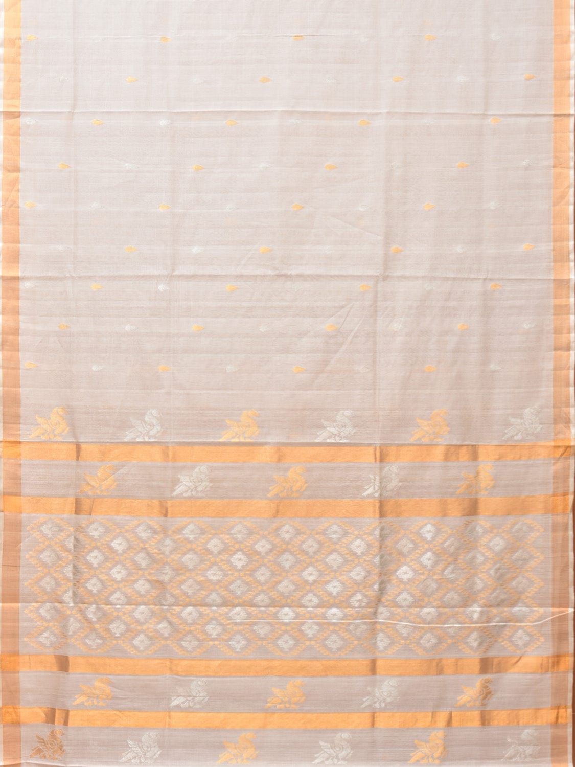 White Uppada Cotton Silk Handloom Saree with Hamsa Pallu Design u2021