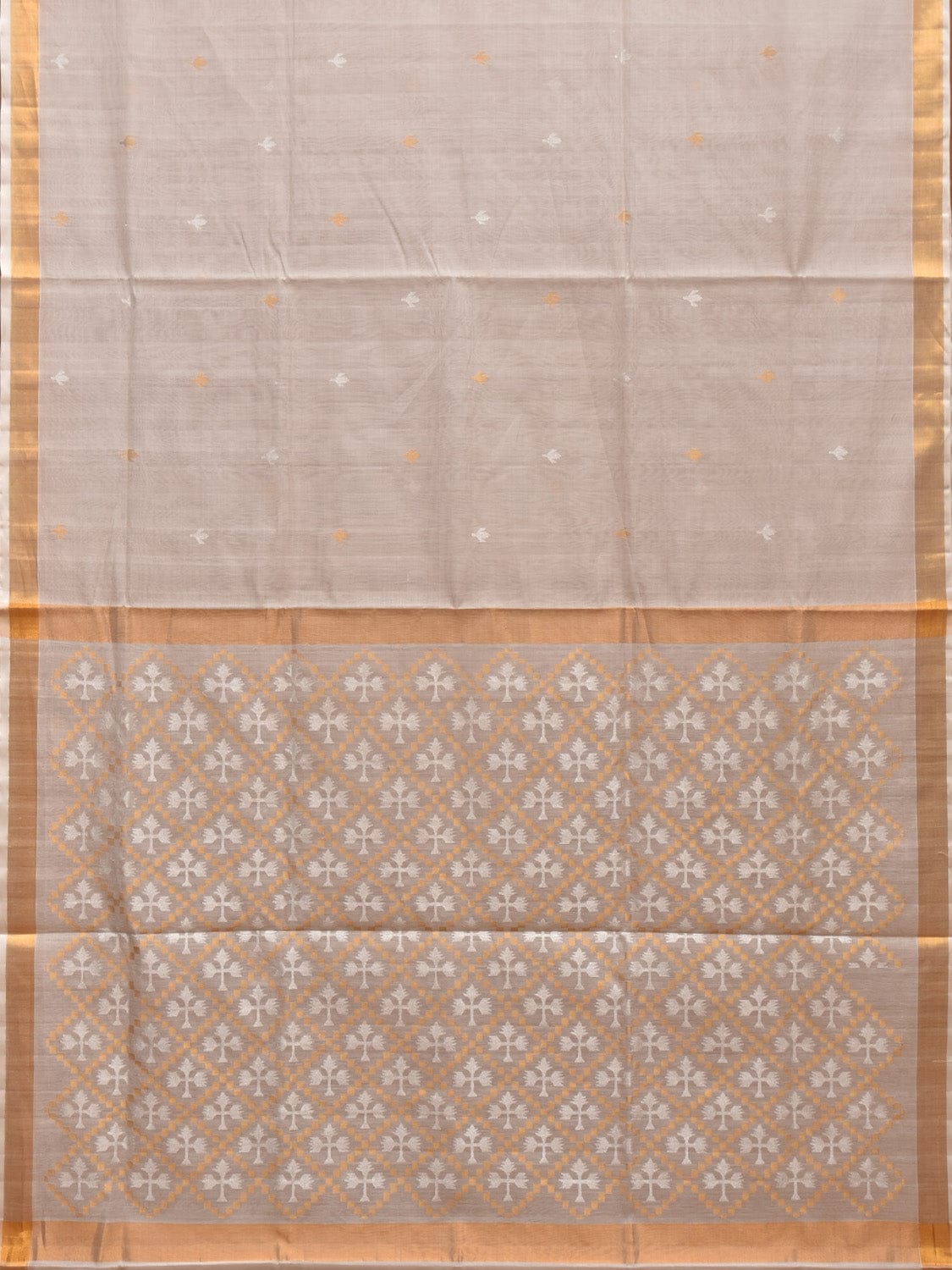 White Uppada Cotton Silk Handloom Saree with Jamdani Pallu Design u2227