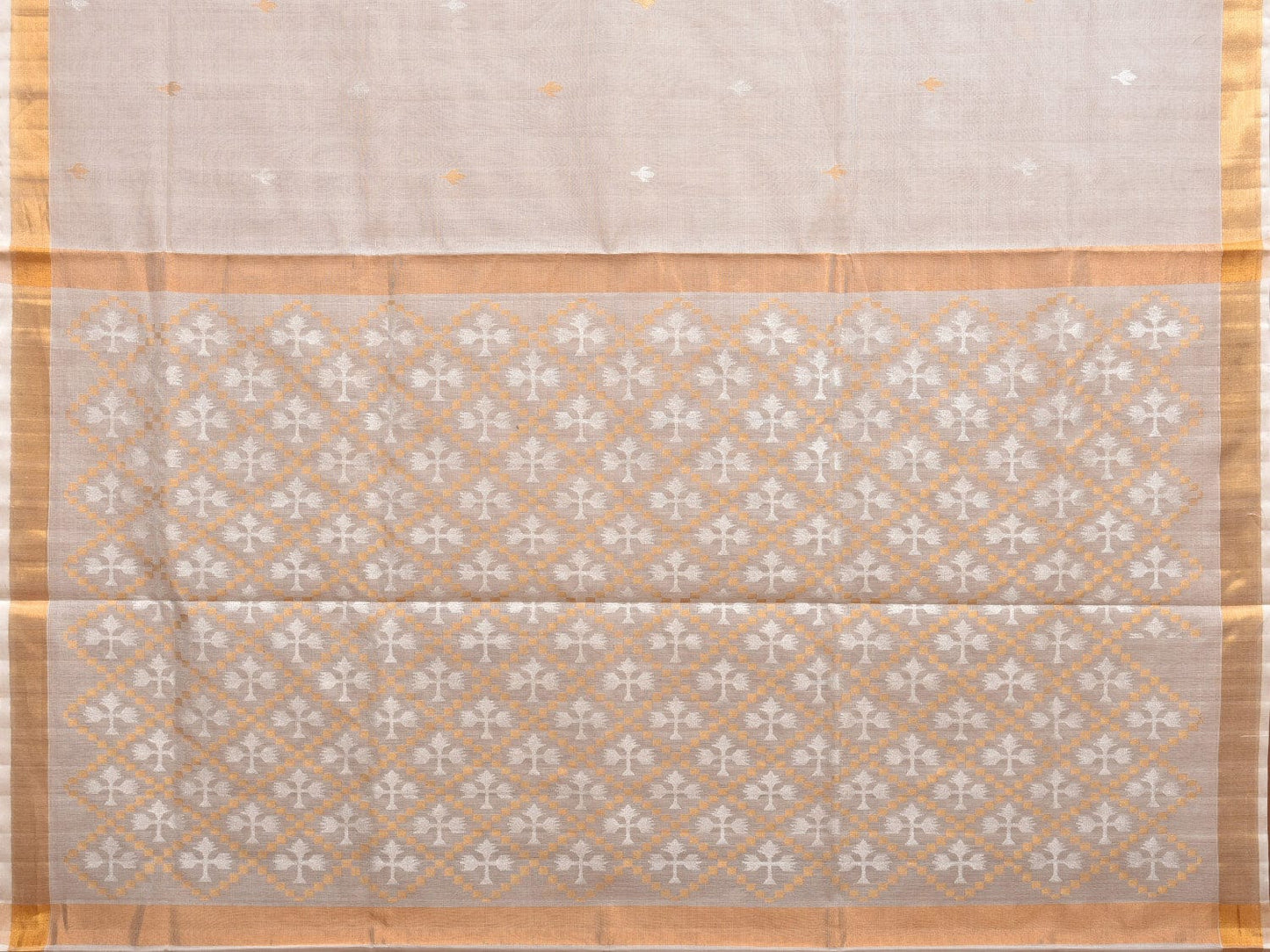 White Uppada Cotton Silk Handloom Saree with Jamdani Pallu Design u2227