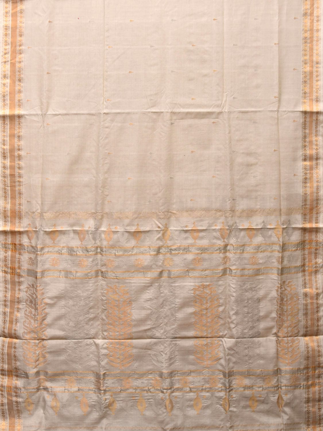 White Uppada Cotton Tussar Handloom Saree with Karpur Pallu Design u1961