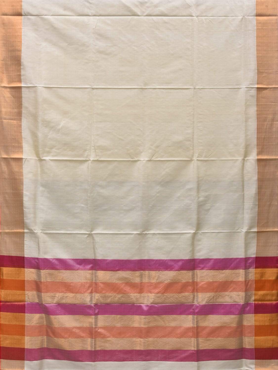 White Uppada Silk Handloom Plain Saree with Strips Pallu Design u1788