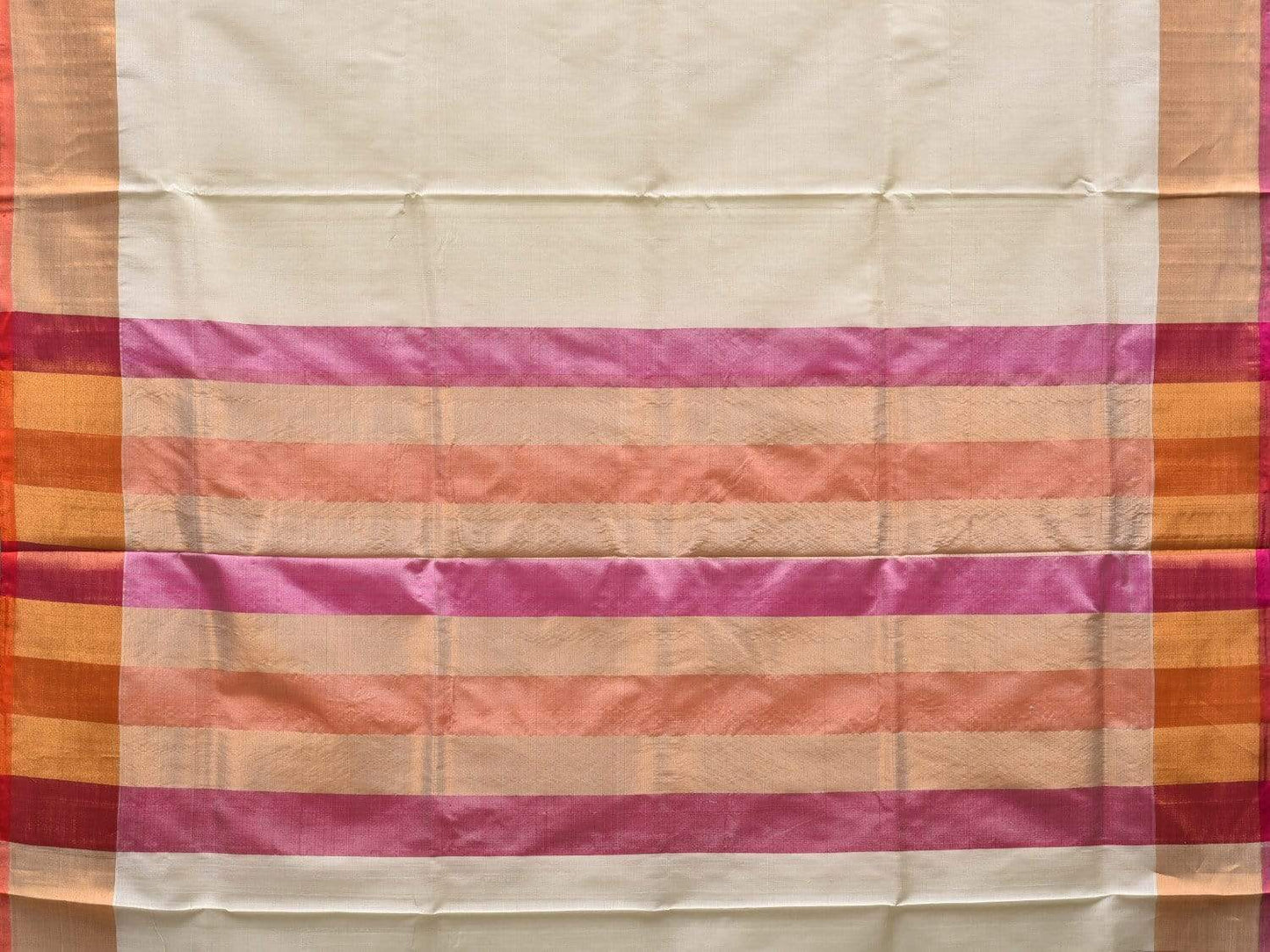 White Uppada Silk Handloom Plain Saree with Strips Pallu Design u1788