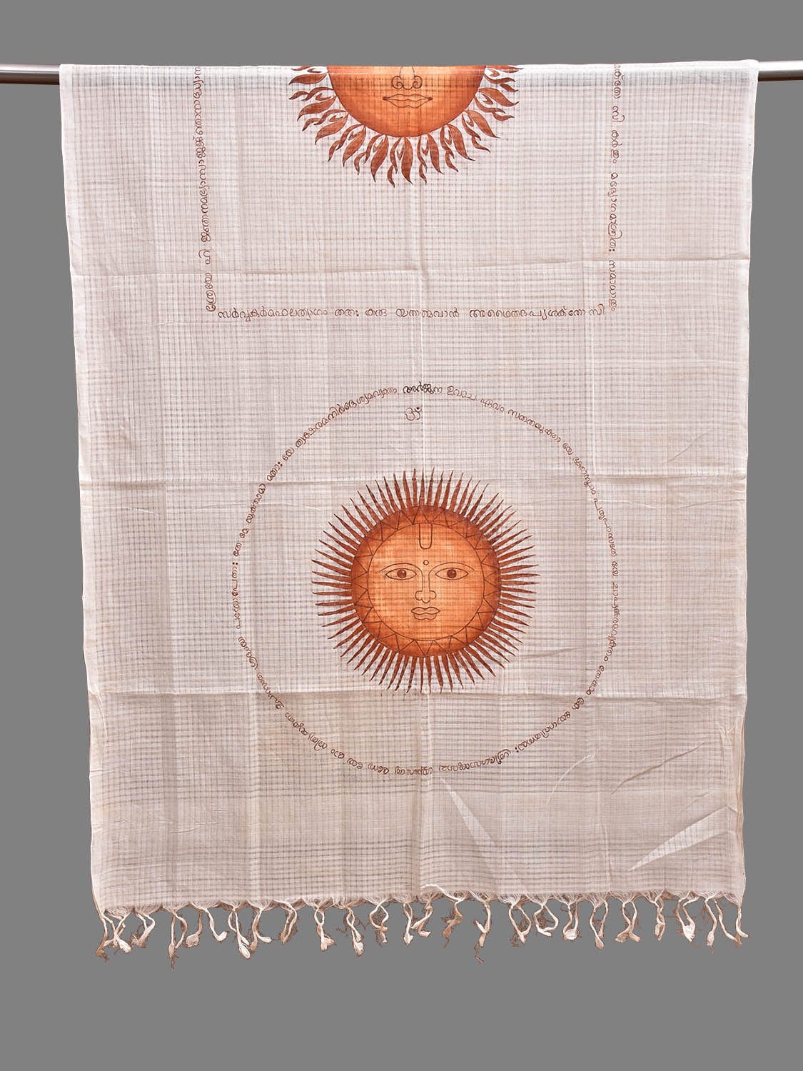 White Venkatagiri Cotton Handloom Dupatta with Hand Painted Sun Design ds3727