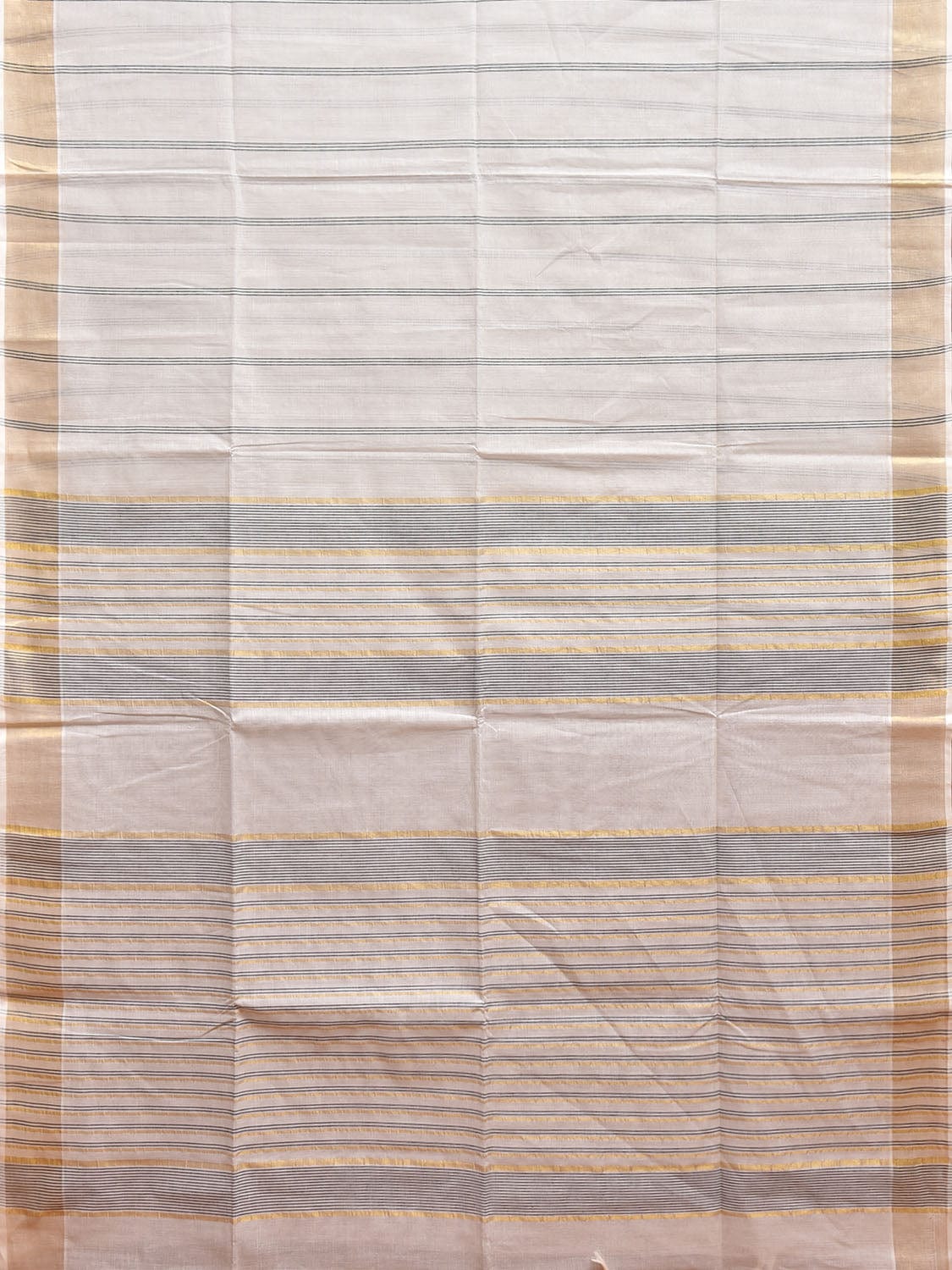 White Venkatagiri Cotton Saree with Strips Body and Pallu Design v0097