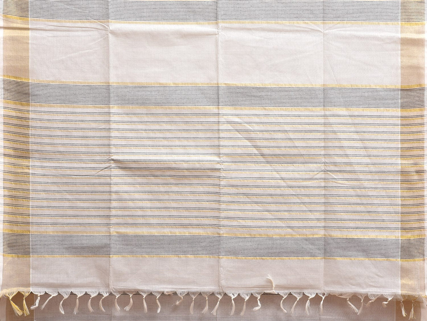 White Venkatagiri Cotton Saree with Strips Body and Pallu Design v0097