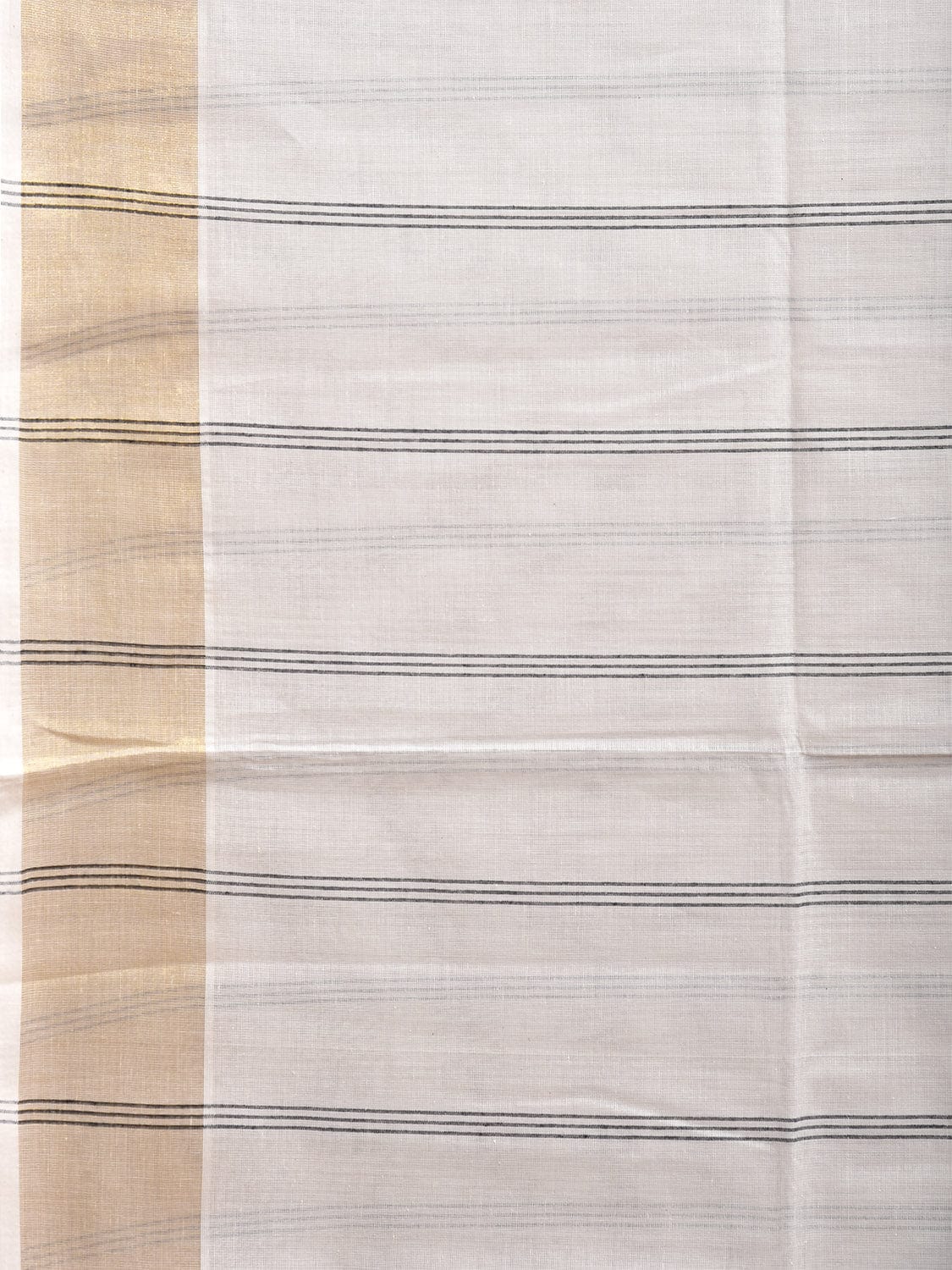 White Venkatagiri Cotton Saree with Strips Body and Pallu Design v0097
