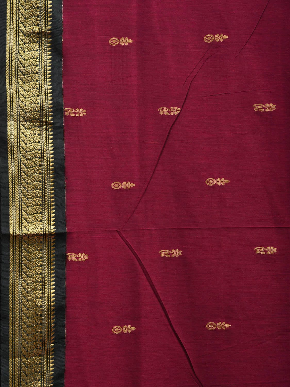 Wine and Green Gadwal Cotton Saree with Pallu and Border Design g0433