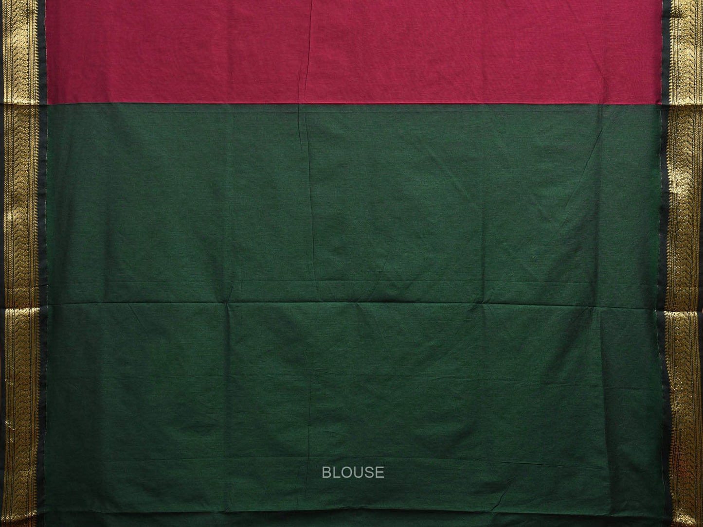 Wine and Green Gadwal Cotton Saree with Pallu and Border Design g0433