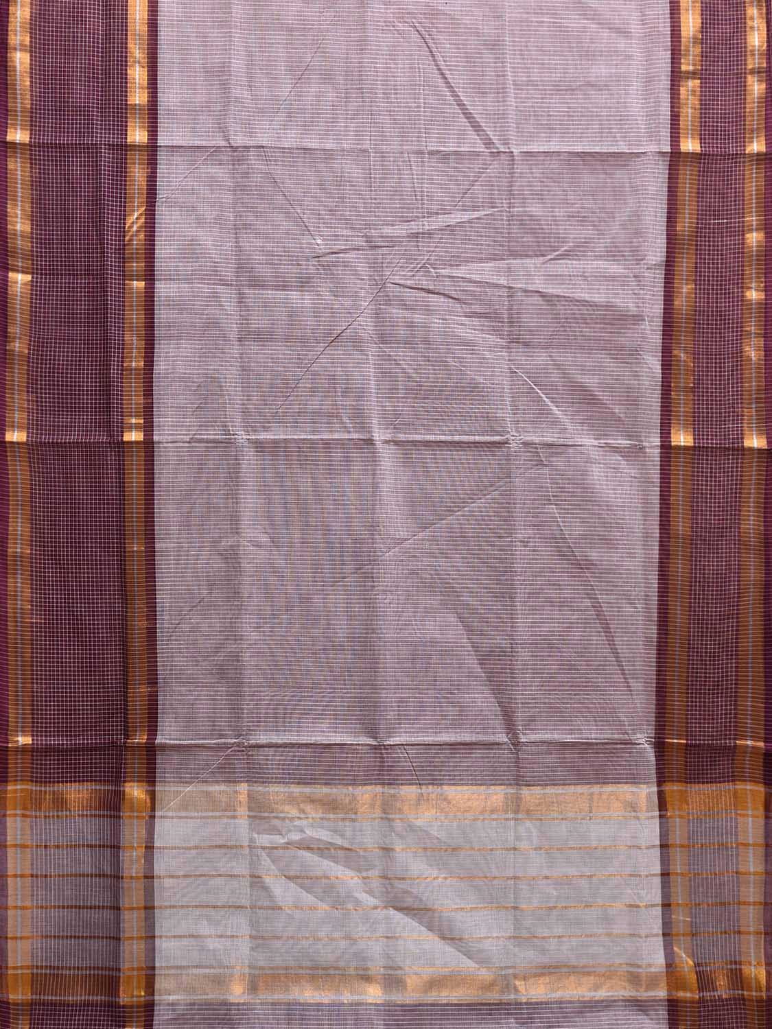 Wine and Grey Venkatagiri Cotton Saree with Strips and Checks Border Design No Blouse v0110