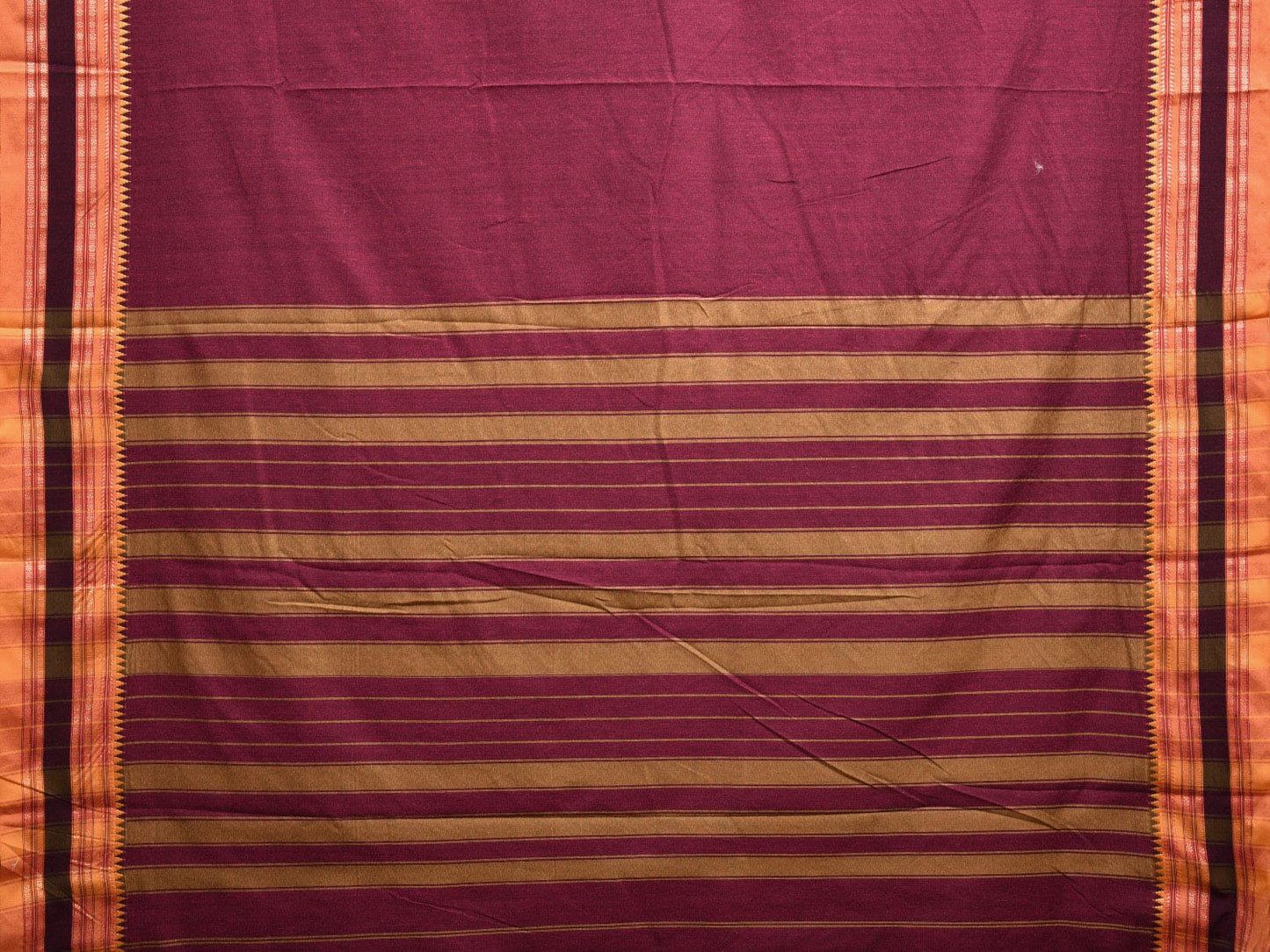 Wine and Mustard Bamboo Cotton Plain Saree with Strips Pallu Design No Blouse bc0597