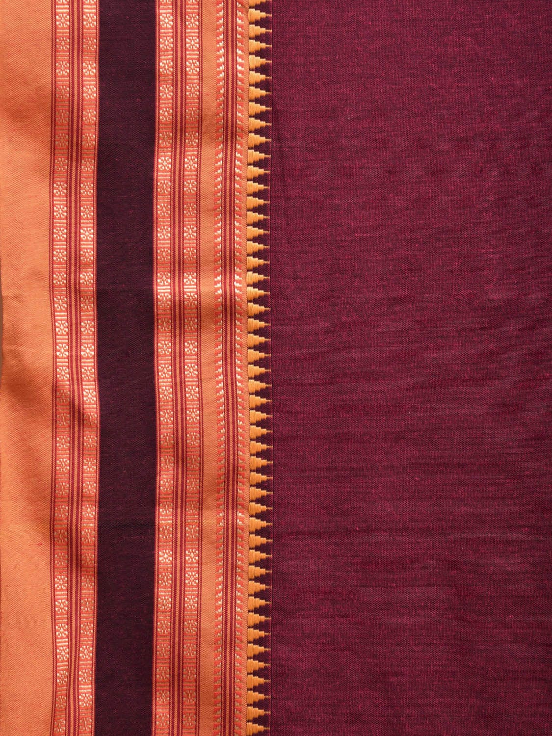 Wine and Mustard Bamboo Cotton Plain Saree with Strips Pallu Design No Blouse bc0597