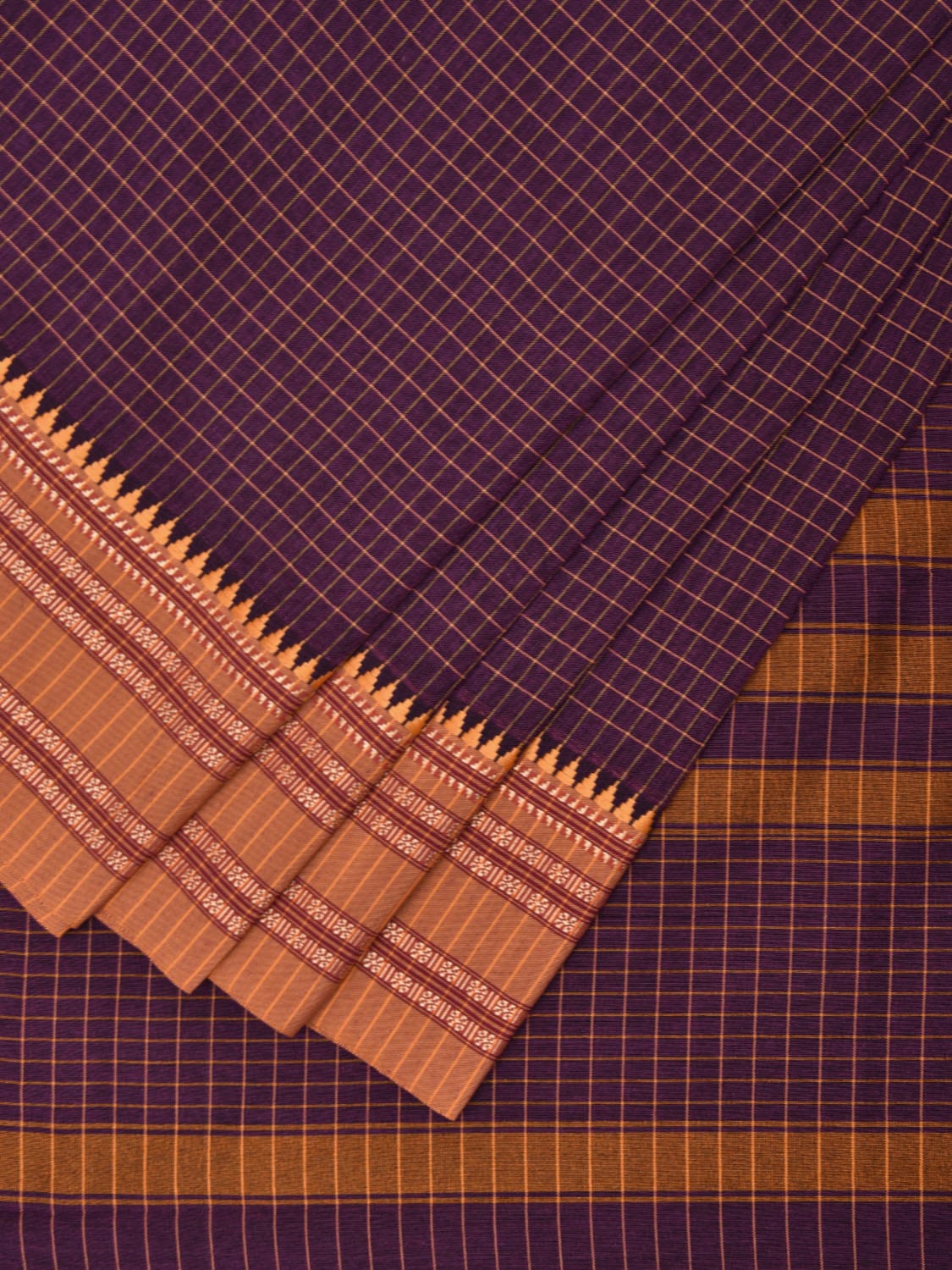 Wine and Mustard Bamboo Cotton Saree with Checks Design No Blouse bc0607