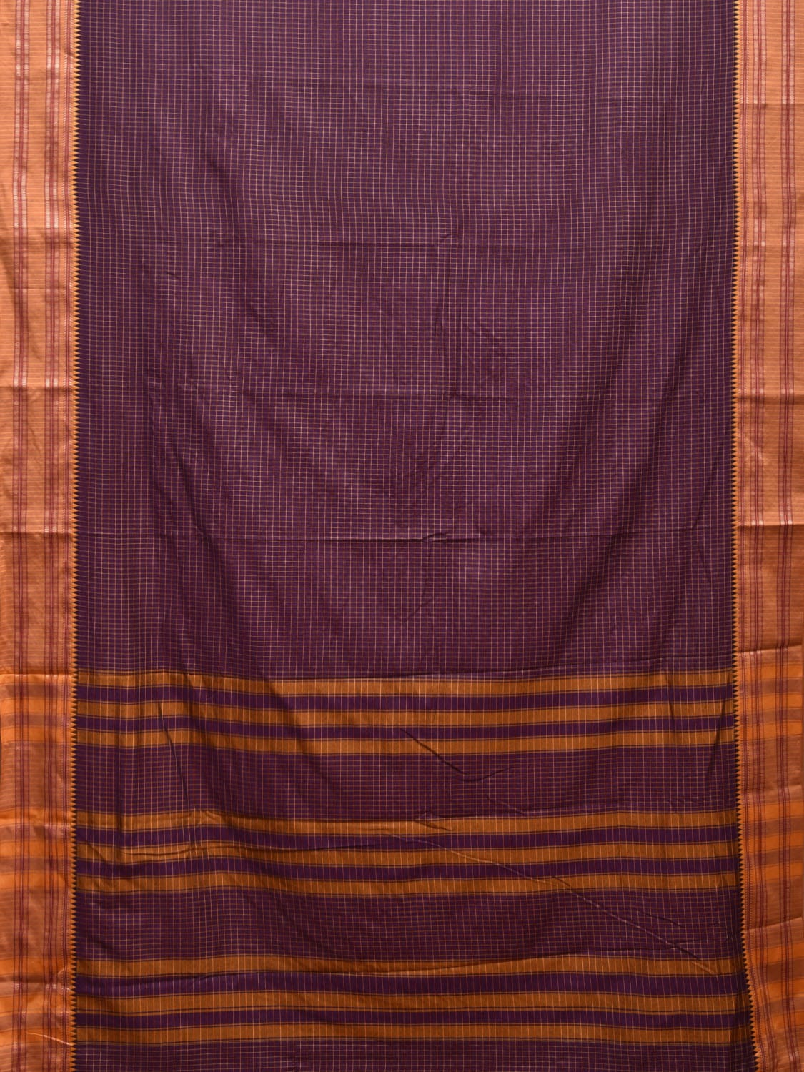 Wine and Mustard Bamboo Cotton Saree with Checks Design No Blouse bc0607