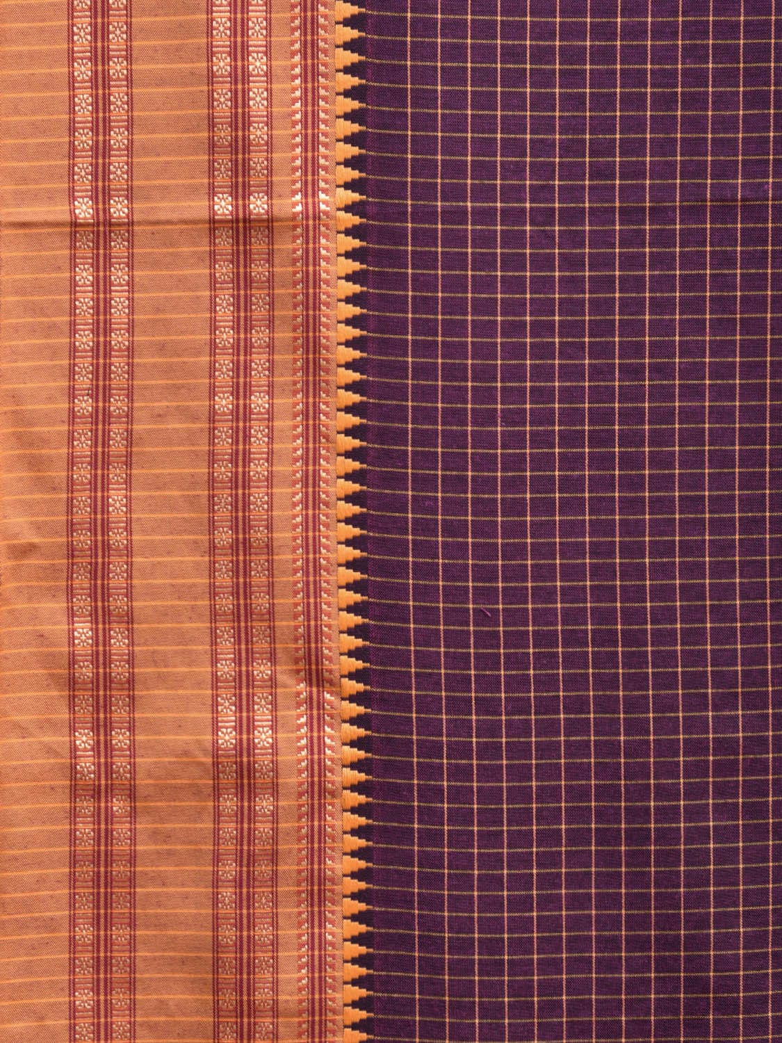 Wine and Mustard Bamboo Cotton Saree with Checks Design No Blouse bc0607