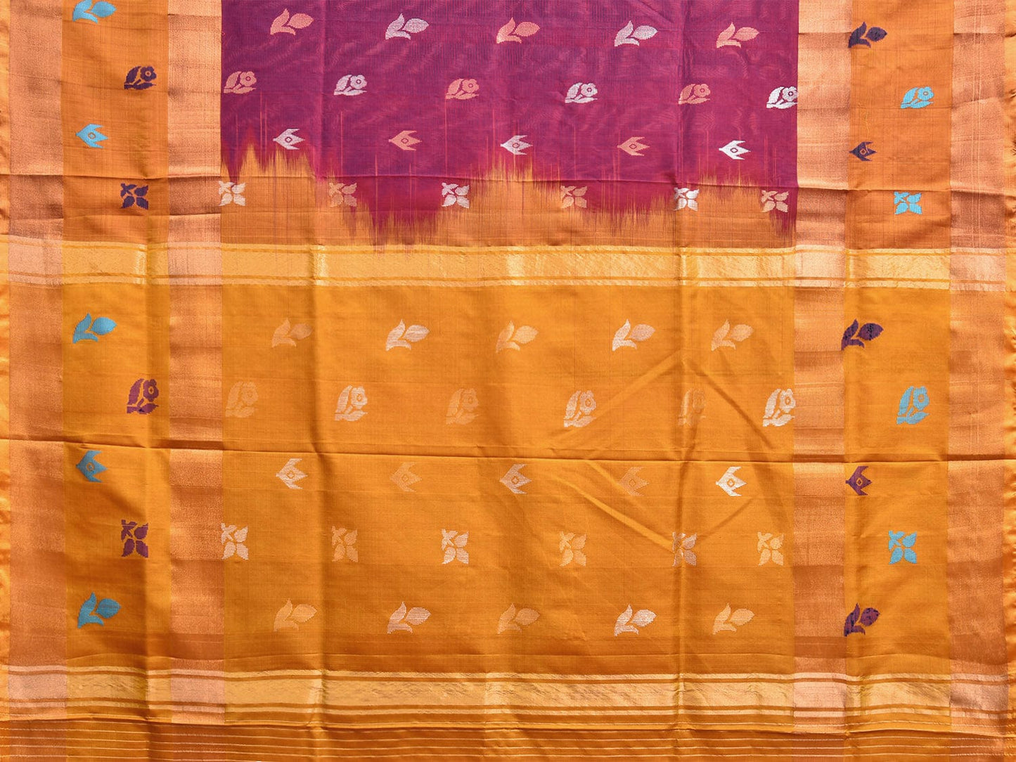 Wine and Mustard Uppada Silk Handloom Saree with Body Buta Design u2308