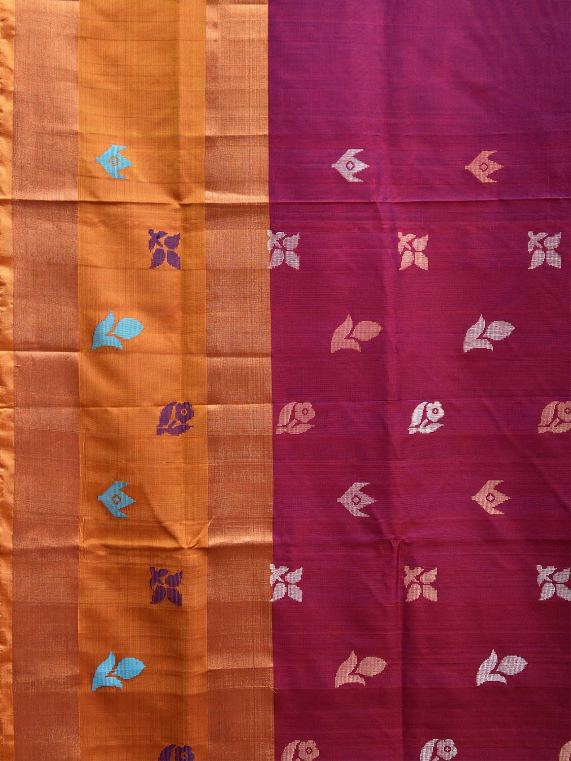 Wine and Mustard Uppada Silk Handloom Saree with Body Buta Design u2308