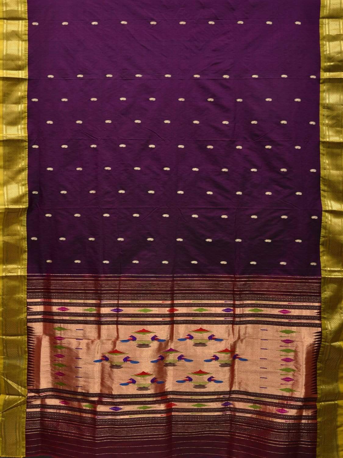 Wine and Olive Paithani Silk Handloom Saree with Double Pallu Design p0395